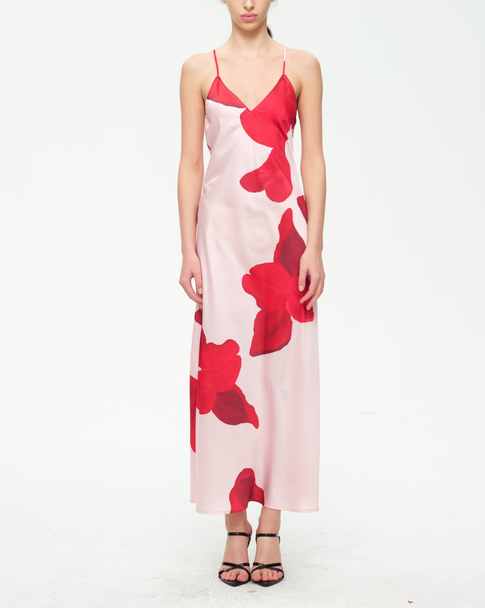 Scarlet Sage Pink Rose Petal Satin Maxi Dress