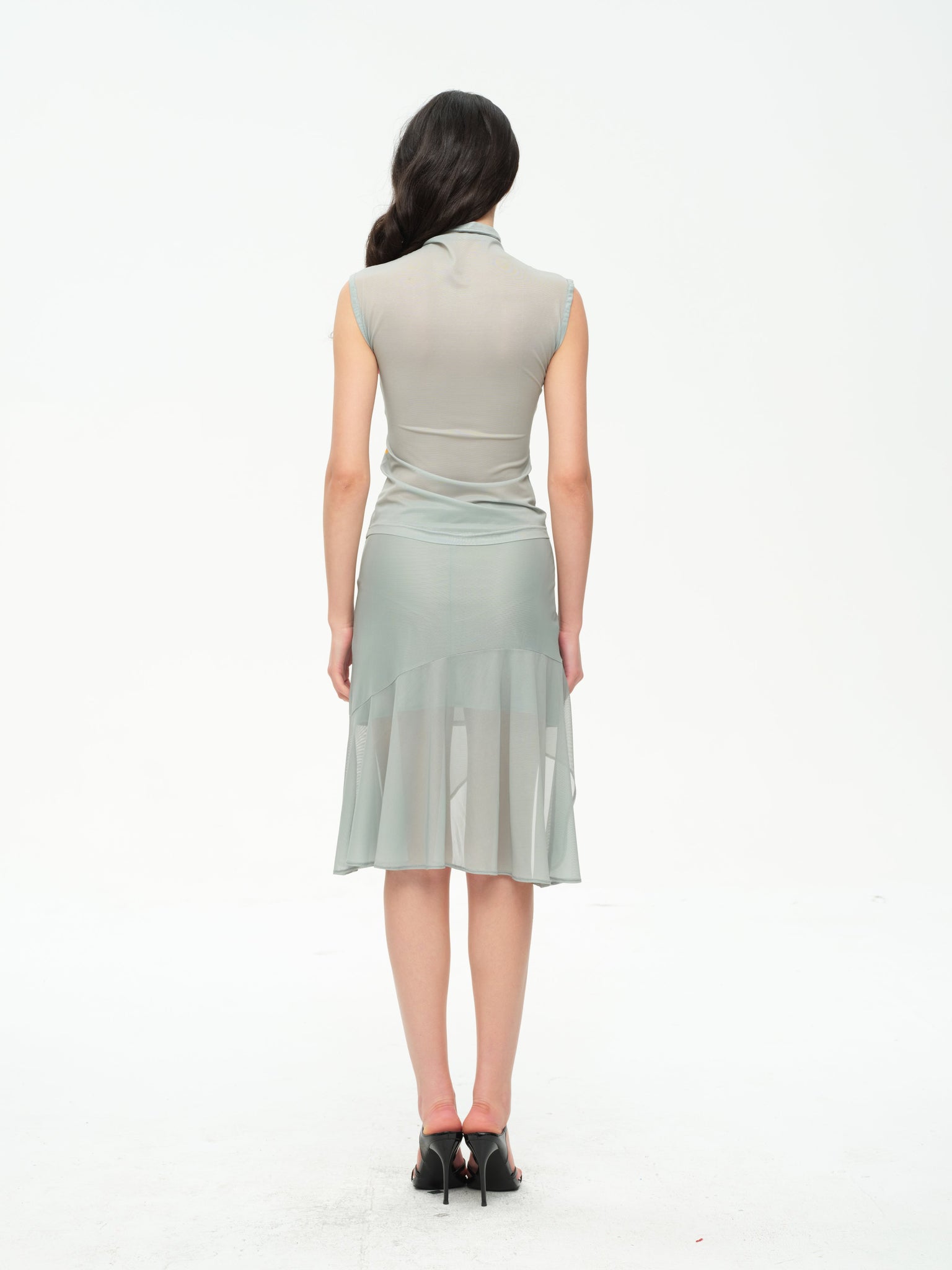 Mint Mesh A-Line Midi Skirt