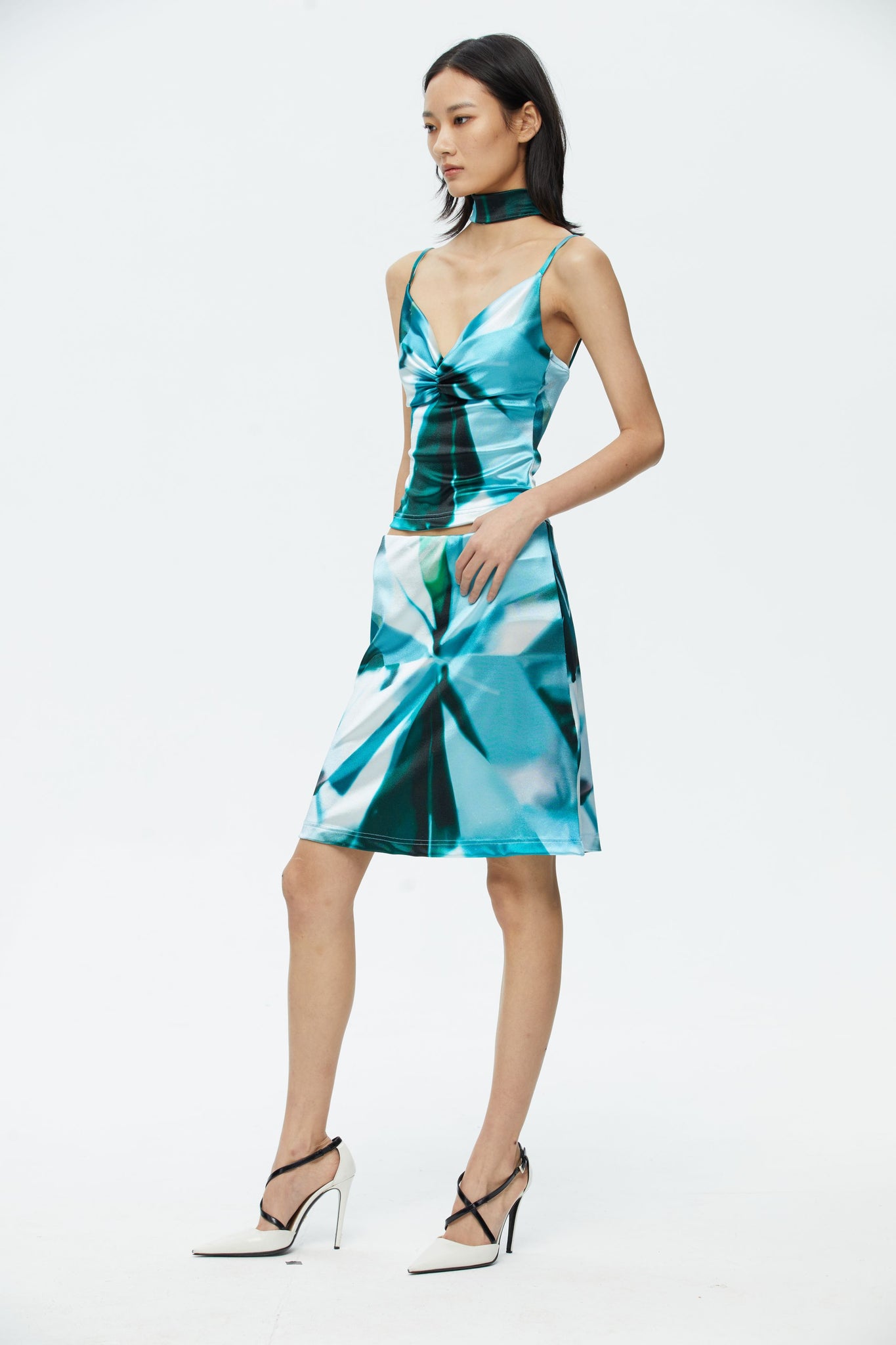 scarlet sage blue diamond print top and skirt