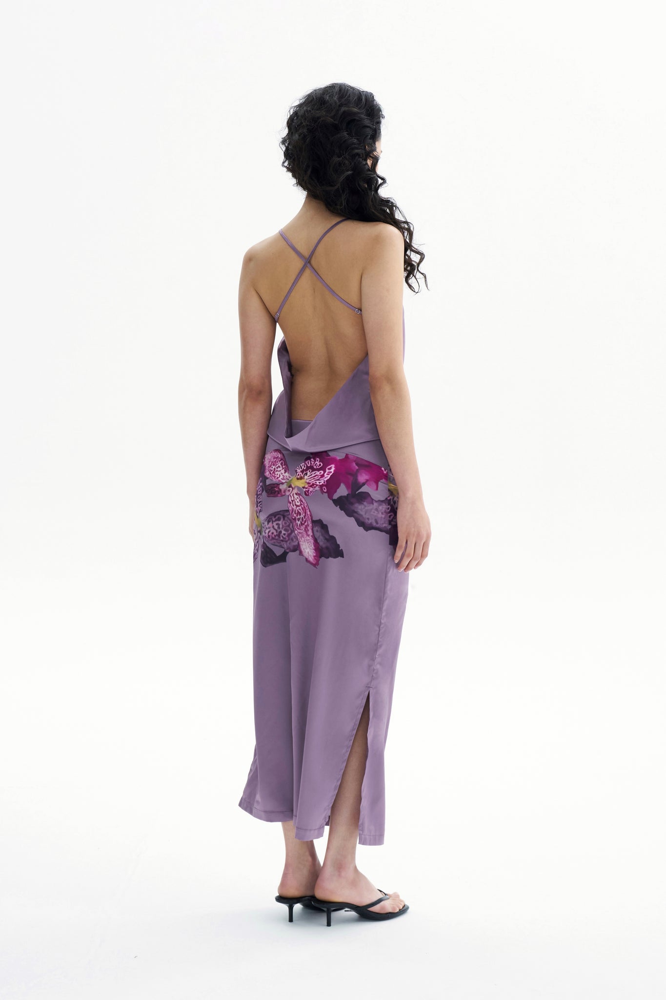 Lilac Satin Shawl Back Orchid Dress